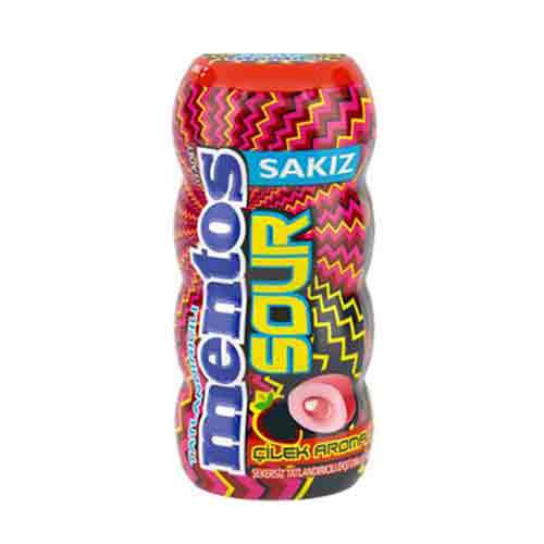 آدامس ترش منتوس Mentos بدون شکر و مغز دار با طعم توت فرنگی وزن 30 گرم