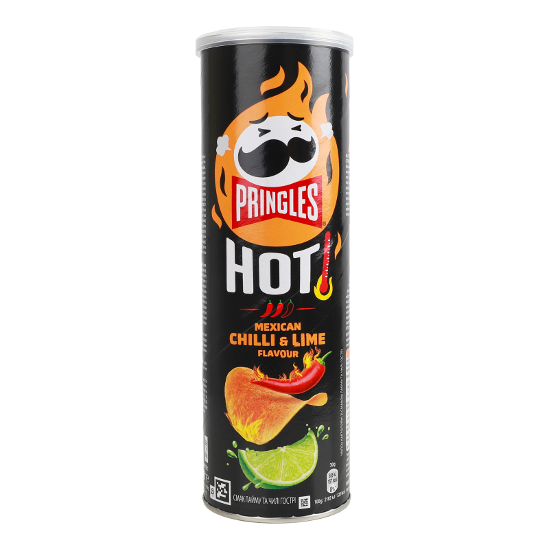 با Pringles Hot Mexican Chilli & Lime چیپس انگلیسی پرینگلز  طعم چیلی و لیمو ۱۶۰ گرم