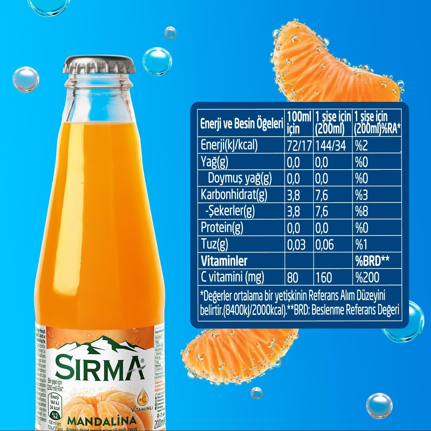 نوشیدنی آب معدنی گازدار سیرما با ویتامین C و طعم نارنگی Sirma حجم 200 میلی‌