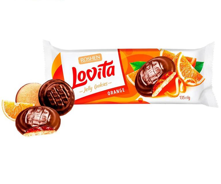 کوکی ژله ای لاویتا ROSHEN با طعم پرتقال و روکش شکلات 135 گرم