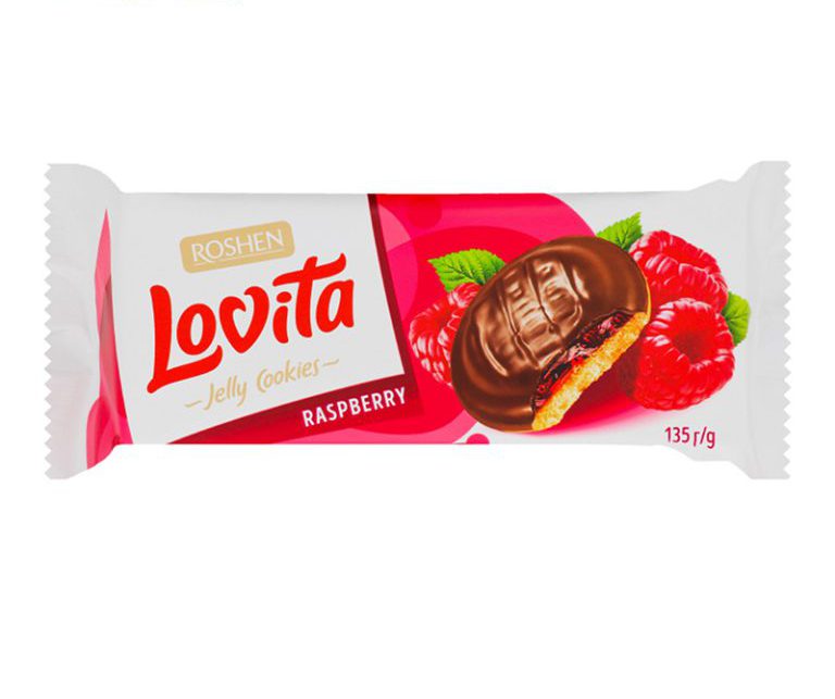 کوکی ژله ای روشن با طعم تمشک و روکش شکلات 135 گرم