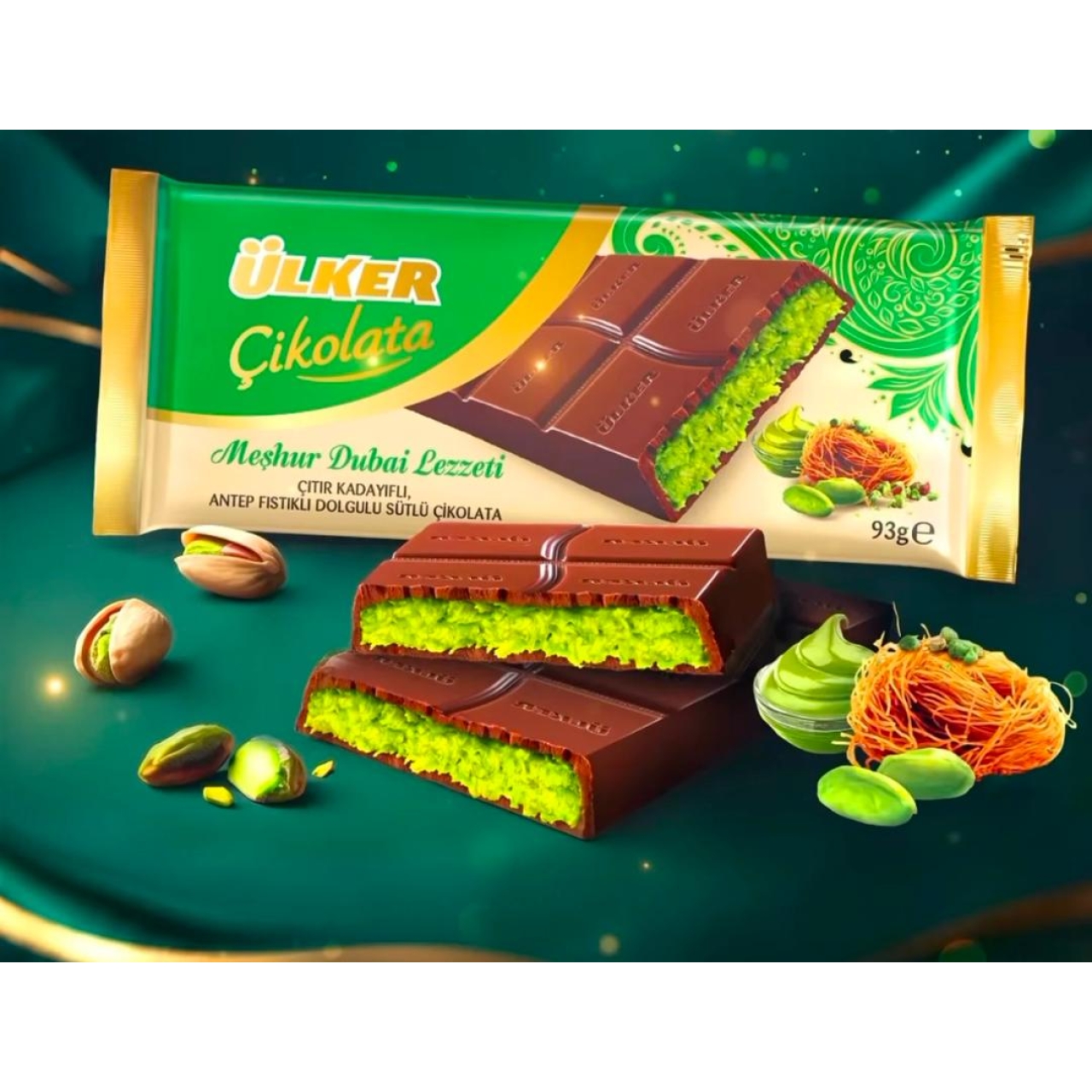 شکلات دبی با مغز پسته و کنافه اولکر